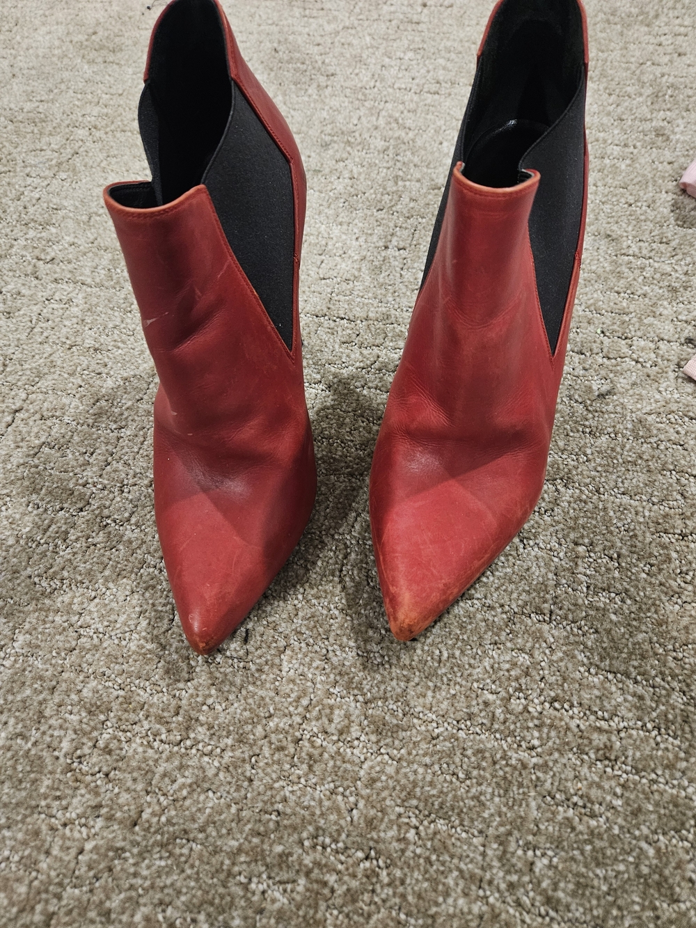 Saint Laurent Red Pointed Leather Ankle Boots